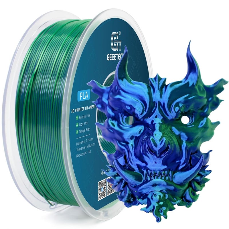 Geeetech 3D Printer Silk PLA Dual Color Filament, Metal-Like Shiny Silk Filament 1.75mm 1kg (2.2lbs) Spool, Dimensional Accuracy +/- 0.02 mm, Silk Blue Green - Image 1